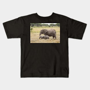 African Elephants: Adult With Two Young Kids T-Shirt